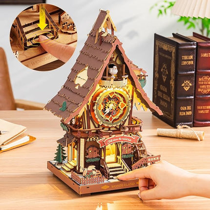 ROKR Cuckoo Clock Mechanical 3D Wooden Puzzle Kit for Adults, DIY Wooden Clock Model Building Set, Unique Home Decor Gift for Women Men