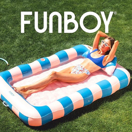 FUNBOY Tanning Pool Lounger Float, XL 72'' x 48'' Pool Float with Custom Pillow and Large Cup Holder, Perfect for Pool or Backyard.