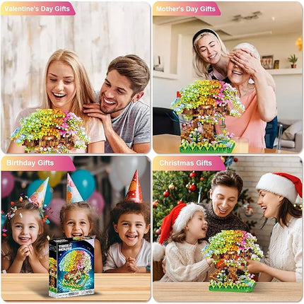 Cherry Blossom Building Set, 1345 Pcs Japanese Sakura Tree House Micro Block Toy, STEM Creative Rainbow Bonsai Tree House Building Flower Set, Friendship Treehouse for Adult, Kid