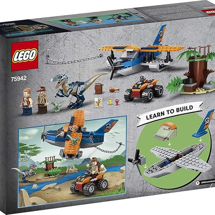 LEGO Jurassic World Velociraptor: Biplane Rescue Mission 75942, Dinosaur Toy for Preschool Kids, Featuring a Buildable Plane Toy, Posable Velociraptor, and Baby Raptor Delta (101 Pieces)