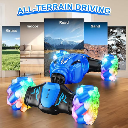 Remote Control Car for Boys 4-7 2.4ghz 4WD Rc Car 360° Rotate Transform Drift with Lights,All Terrains Rc Stunt Car Toys for Boys 6-8 8-12 Birthday