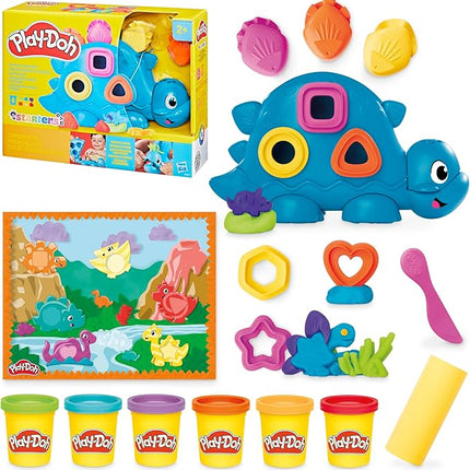 Play-Doh Shapes & Colors Dino Starter Set, Tactile Sensory Play Dinosaur Toys for Kids, 11 Accessories, Back to School Gifts, Ages 2+