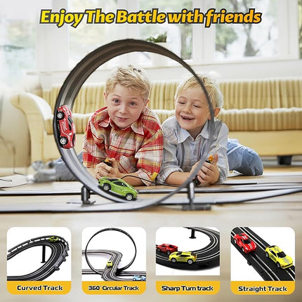 23 FT Powered Electric Race Track Set with Loop, Turns and Crossover - Includes 4 Slot Cars - Toys & Gifts for Boys Age 4-8