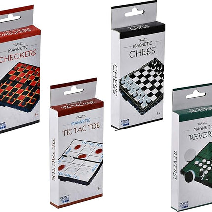 Point Games Travel Board Game Set - Bundle Pack of 4 Classic Magnetic Games, Stocking Stuffers for Kids Includes Individual Boards & Pieces