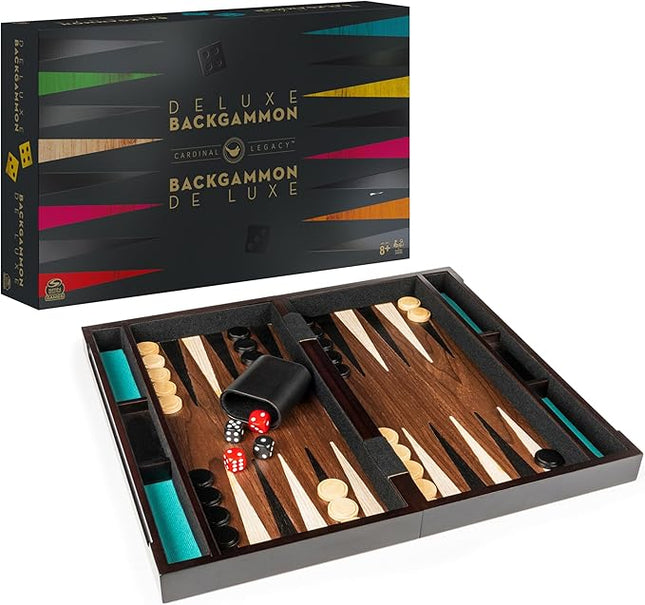 Legacy Deluxe Wooden Backgammon Classic 2-Player Original Board Game Set with Cups and Dice, for Kids and Adults Aged 8 and up