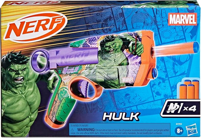 Nerf Marvel Hulk Dart Blaster | 4 Nerf N1 Foam Darts | Hulk-Inspired Blaster Skin Designs | Kids Gifts |Outdoor Toys & Games for Ages 8+ (Amazon Exclusive)