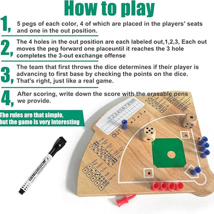 Baseball Board Game, Oak Made Leisure Game for Sport Battle Table Game for Family Party Holiday Coffee Travel Time Gameboard