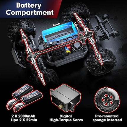 MJX Hyper GO H16MT 1/16 4X4 RTR Brushless Fast RC Cars for Adults, Max 43mph RC Trucks, Portable Remote Control Car for Boys, RC Truck Compatible with 3S Lipo
