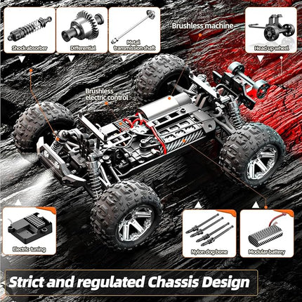 1/16 RTR Brushless Fast RC Cars for Adults, Max 42mph Electric Off-Road RC Truck, High Speed RC Car 4X4 Remote Control Car with 2 Lipo Batteries for Adult