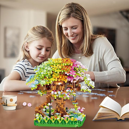 Cherry Blossom Building Set, 1345 Pcs Japanese Sakura Tree House Micro Block Toy, STEM Creative Rainbow Bonsai Tree House Building Flower Set, Friendship Treehouse for Adult, Kid