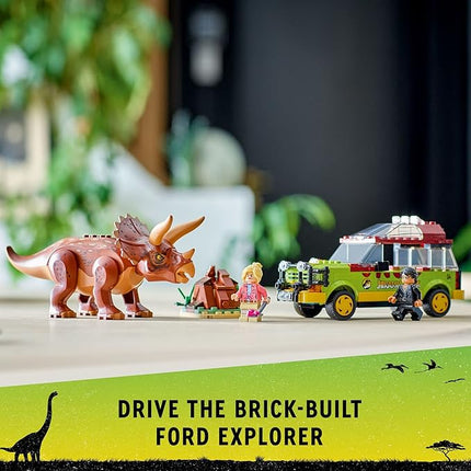 LEGO Jurassic Park Triceratops Research, Jurassic World Toy, Fun Birthday Gift Idea for Kids Ages 8 and Up, Featuring a Buildable Ford Explorer Car Toy and Dinosaur Figure, 76959
