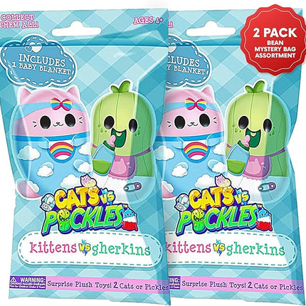 Kittens vs Gherkins - Mystery Bag - Contains 2 Pairs of 3" Bean Filled Plushies! Collect These as Stocking Stuffers, Fidget Toys or Sensory Toys. Great for Kids, Boys, & Girls - Collect Them All!