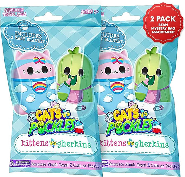 Kittens vs Gherkins - Mystery Bag - Contains 2 Pairs of 3" Bean Filled Plushies! Collect These as Stocking Stuffers, Fidget Toys or Sensory Toys. Great for Kids, Boys, & Girls - Collect Them All!