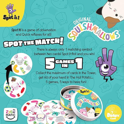 Spot It! Squishmallows | Fun Card Game for Kids and Adults | Featuring Mila The Elephant or Cailey The Pink Crab and More | Licensed Squishmallows Game
