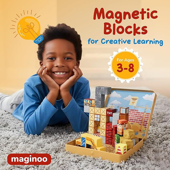 49PCS Mini Magnetic Blocks Construction Set - STEM Toddler Toys with Portable Iron Box, Travel Magnet Cubes for Kids Ages 3-8, Educational Gift for Boys & Girls
