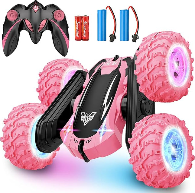 Remote Control Car, 2.4GHz RC Stunt Car, Double Sided 360° Rotating RC Cars with LED Headlight & LED Wheel, High Speed Off Road RC Crawler Xmas Gift for 3 4 5 6 7 8-12 Year Old Girls Toys (Pink)