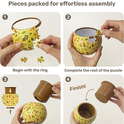 PieceRelax 3D Puzzle Planter 80 Pieces - Summer Blossoms, Home Decor Flower Pots for Indoor Cactus, Succulents Pots [K1126]