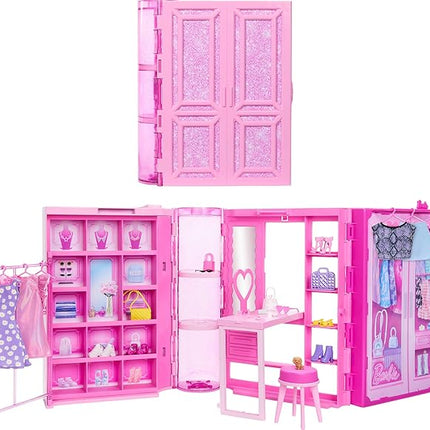 Barbie Dream Closet Toy Playset with Clothes & Accessories, 3-ft-Wide with 25+ Pieces, 4 Complete Fashion Looks