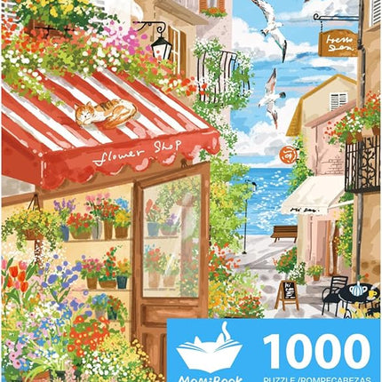MOMIBOOK Jigsaw Puzzles 1000 Pieces Puzzle for Adults of Sea Breeze Florist, Painting Image Seaside Flower Shop Difficult Challenging Hard Impossible Puzzle Unique Christmas Birthday Gifts