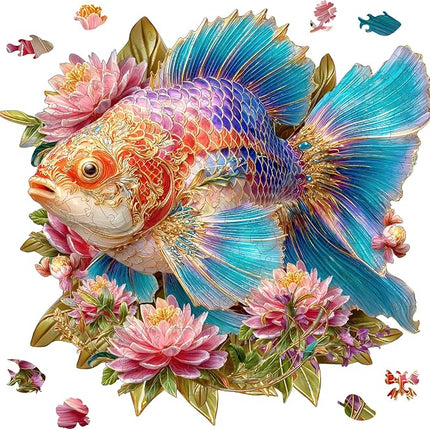 Wooden Puzzles for Adults 497 Pieces, Lucky Carp Wooden Jigsaw Puzzles, Art Adult Puzzles, Irregular Puzzles Creative Gift for Adults and Kids Family Brain Game, 16.2x17 inch