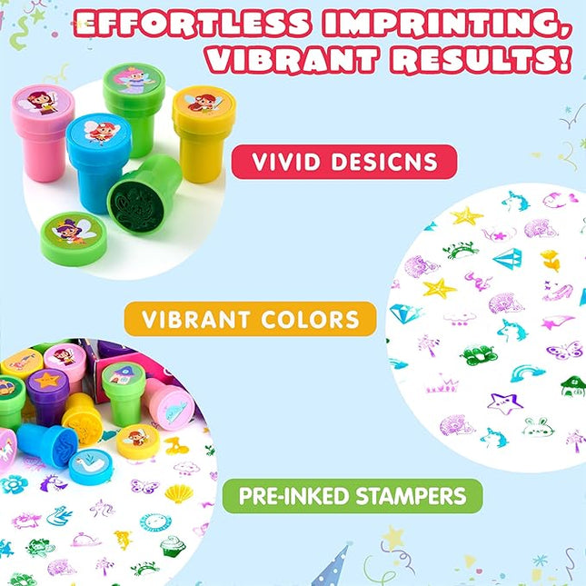 JOYIN 50 Pcs FairyTale's Themed Stamps for Kids - Self-Ink Stamps with 50 Designs for Birthday Party Favor, Carnival Prizes, Goodie Bag, Halloween, Christmas (Mermaid, Princess, Unicorn Stampers)