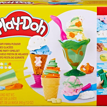 Play Doh Kitchen Creations Ice Cream Party Set with 22 Tools & 6 Colors, 2-Ounce Cans, Back to School Classroom Supplies, Preschool Toys, Ages +3 (Amazon Exclusive)