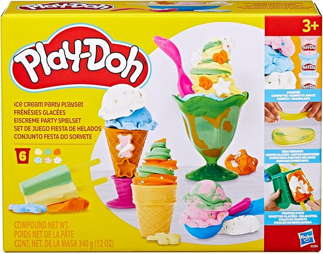 Play Doh Kitchen Creations Ice Cream Party Set with 22 Tools & 6 Colors, 2-Ounce Cans, Back to School Classroom Supplies, Preschool Toys, Ages +3 (Amazon Exclusive)