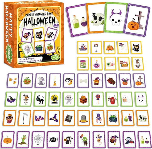 gisgfim 50 Pairs Memory Matching Game Happy Halloween Concentration Memory Games Card for Kids Educational Ages 3-8 A Fun & Fast Halloween Theme Matching Games