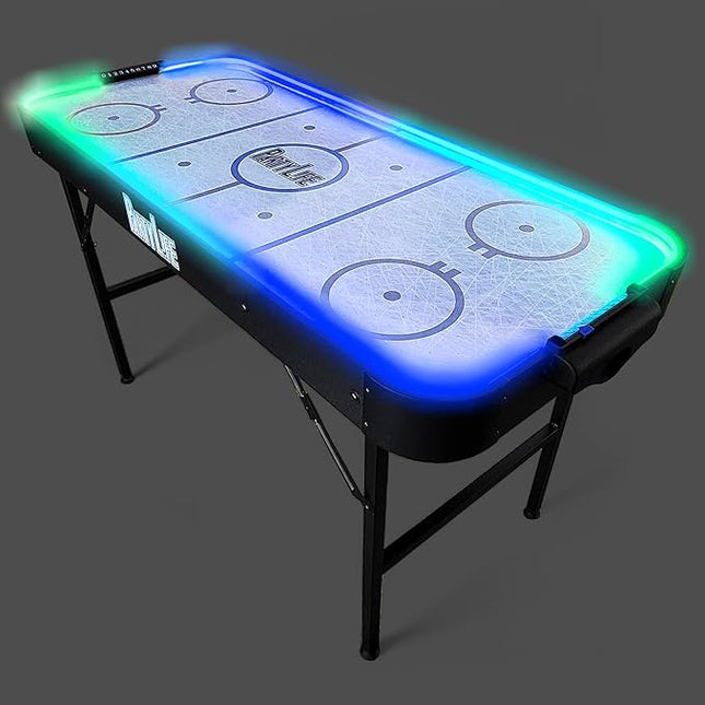 PartyLife 54" Air Hockey Table w/Folding Steel Legs & Optional LED Lights - Powerful Motor, Smooth Surface, Very Sturdy - Perfect for Kids and Adults, Game Rooms & Home Arcade!