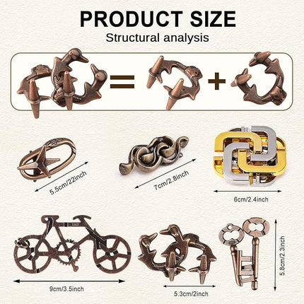 6 PCS Metal Brain Teaser Puzzles Logic Metal Puzzle for Adult Kid Toy Lock Puzzles Gift for Adults Teenagers Kids