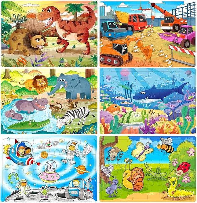 Puzzles for Kids Ages 3-5, 24 Piece Colorful Wooden Puzzles for Toddler Children Learning Educational Puzzles Toys for Boys and Girls (6 Packs)