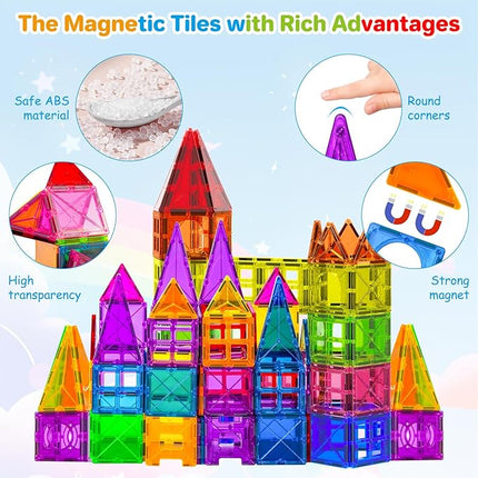 BEBOAN 100 Pcs Magnetic Tiles Building Shapes Blocks Toy Sets Gift for Kids Toddlers Girls Boys Ages 3-5/4-8+, Large Magnets Play Montessori Sensory STEM Stacking Preschool Educational Learning Toys