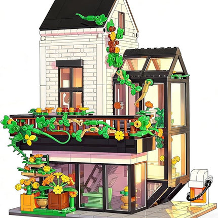 Garden Villa House Building Set, Flower House Building Set, Greenhouse Modular Building Block Kit Home Decor Gift for Adults