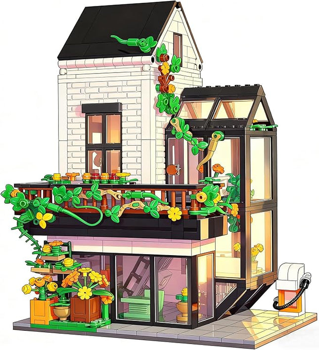 Garden Villa House Building Set, Flower House Building Set, Greenhouse Modular Building Block Kit Home Decor Gift for Adults