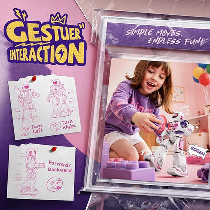 Ruko 6088 RC Robot Toys for Kids, Smart Gesture Sensing Interactive, Singing Dancing Rechargeable Programmable, Gifts for Girls & Boys 3 4 5 6 Years Old, Pink