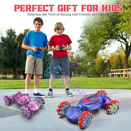 Gesture Sensing RC Stunt Car, Boys Girls Ages 6-12 Birthday Gift Ideas, 4WD Transform Off Road for Rotating Hand-Controlled 2.4Ghz Remote Control Twist Cars with Lights and Music Blue