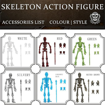 6 Pack T13 Action Figures Set, Titan 13 Skeleton Action Figure, Dummy 13 with Multi-Jointed Movable Limbs, Halloween Miniatures 3D Printed Poseable Skeleton Decor