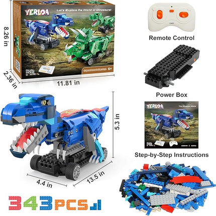 Yerloa Dinosaur Toys for Boys Age 8-12 5-7 6-7, Jurassic Building Kits for Kids 6 7 8 9 10 11 12 + Year Old, 343 Pcs Remote Control STEM Projects Building Blocks Sets Educational Birthday Easter Gifts