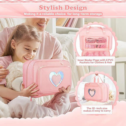 Carrying Case Compatible with Barbie Dolls 12-Inch, Storage Organizer with Handle Holds up to 6 Dolls,Multiple Pockets for Accessories,Toy Storage Box, Pink,Bag Only