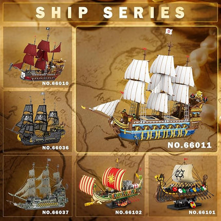 Reobrix Royal Pirate Ship Building Set for Adults, 2858-Piece Large Model Ship, Collectible Luxury Display Pirate Ship Model 66011, Architecture Set Gifts for Maritime Lovers 14+