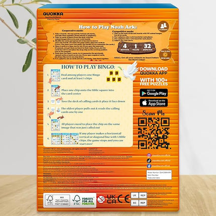 QUOKKA Noah's Ark and Bible Bingo for Kids - 2 Bible Games Set in 1 Box – Kids Bingo & Noah’s Ark Memory Board Game – Faith-Based Christian Toys for Sunday School, Homeschool, Family Game Night