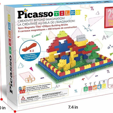 PicassoTiles Magnetc Brick Tile 259pcs Building Block Combo Set Compatible with Major Brick Systems Over 50+ Builds STEM Educational Construction Toy for Kids Toddlers Boys Girls Ages 3 and Up PTS259