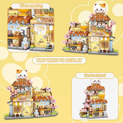 Cute Cat Mini City Street View Building Blocks Set - Realistic Architecture Model Kit, 3D Puzzle Toy for Adults & Kids, Foldable House Building Kits for Home Decoration