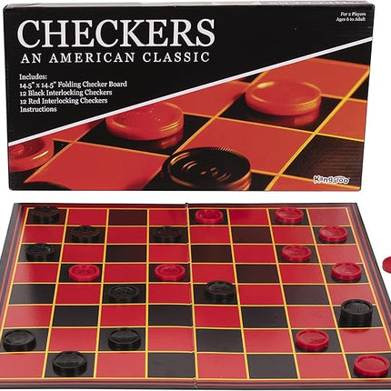 Kangaroo - Multiplayers Strategy Checker Board Game for Kids & Adults - Portable Educational Travel Cardboard Checkers - Includes Large Board w/ 24 Checkers (12 Red and 12- Black) 15x15 Inches