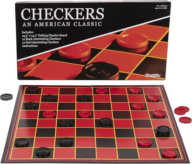 Kangaroo - Multiplayers Strategy Checker Board Game for Kids & Adults - Portable Educational Travel Cardboard Checkers - Includes Large Board w/ 24 Checkers (12 Red and 12- Black) 15x15 Inches