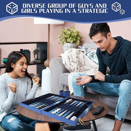Froggod 15 inch Backgammon Sets for Adults - Classic Board Game for Adults - Portable Travel Backgammon Set for 2 Players - Perfect Adult Board Games for Gifts & Family Fun(Vivid Blue)