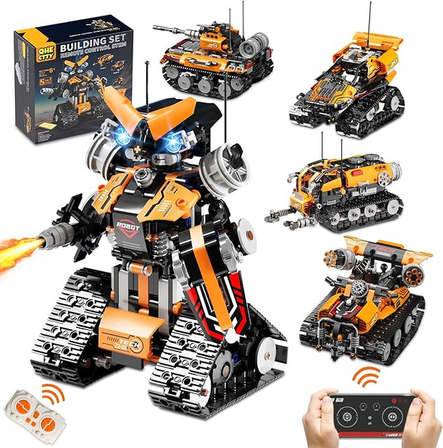 STEM Building Toys for Kids 6-12, 5in1 Remote & APP Controlled STEM Robot Car Tank Building Kit, 600 Pcs DIY Educational Building Blocks Set for Kids Science Learning, Boys Girls Birthday Gifts Ideas