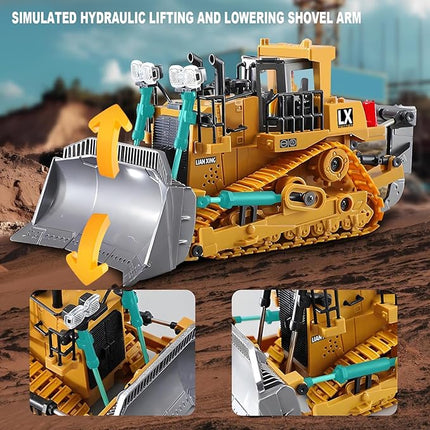 1:20 Scale RC Construction Vehicles - 2.4GHz Remote Control Tractor Toy with LED Lights, Liftable Alloy Bucket & Realistic Sound Effects, Suitable for Children Aged 6 7 8 9 10-12 as Gifts