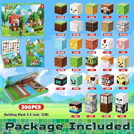 300 PCS Magnetic Blocks - Magnetic Building Blocks Cubes, Magnet Toys for Kids Age 3+, Toy Building Set for Kids, Magnets Stacking Construction Birthday Gifts for Boys Girls Age 4-8, 8-12
