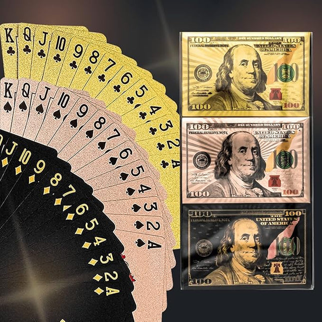 Magic Kiss Waterproof Foil Poker Playing Cards, Deck of Plastic Playing Cards Gift (3 Decks (Gold + Rose Gold + Black))